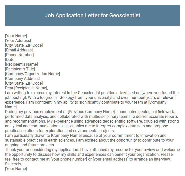 Job Application Letter for Geoscientist