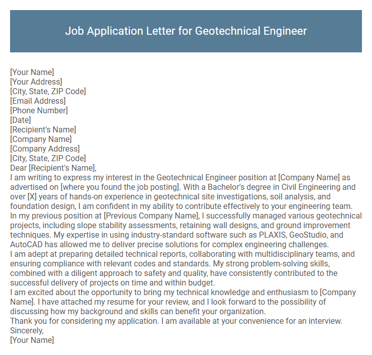 Job Application Letter for Geotechnical Engineer
