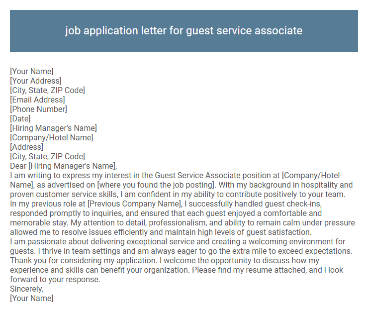 job application letter for guest service associate