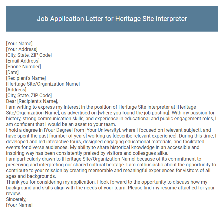 Job Application Letter for Heritage Site Interpreter