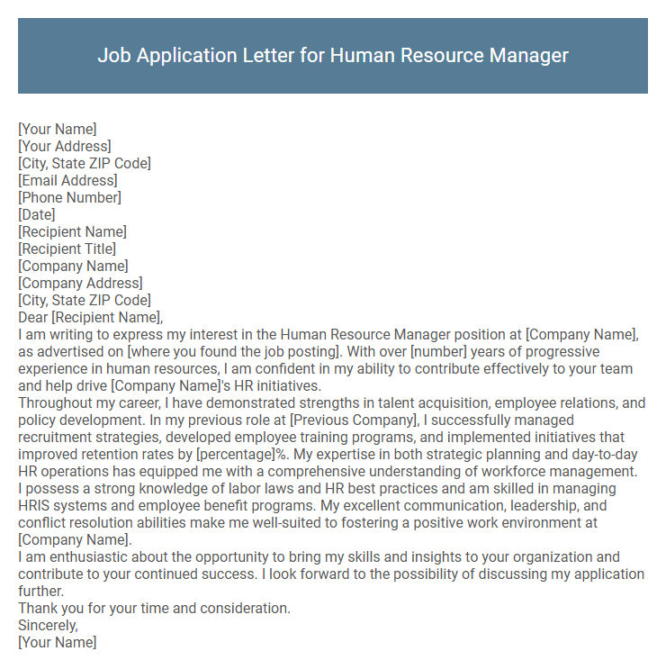 Job Application Letter for Human Resource Manager