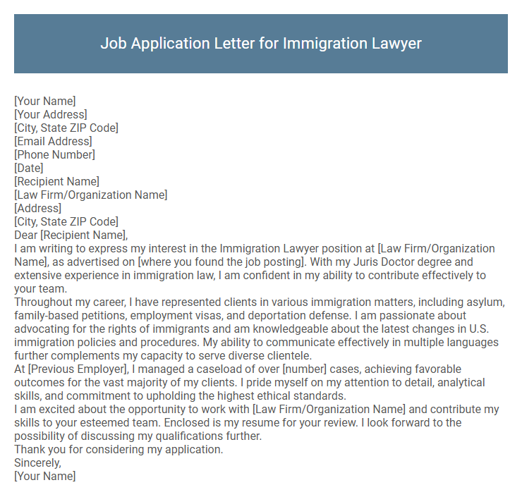 Job Application Letter for Immigration Lawyer