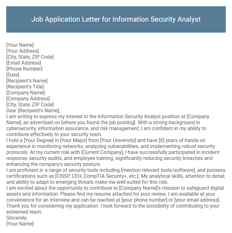 Job Application Letter for Information Security Analyst