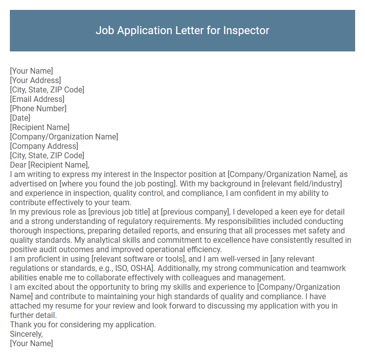 Job Application Letter for Inspector