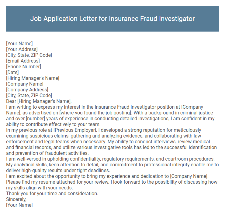 Job Application Letter for Insurance Fraud Investigator
