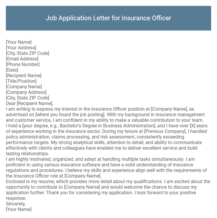 Job Application Letter for Insurance Officer