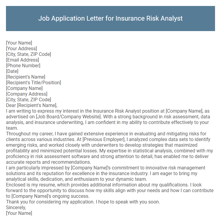 Job Application Letter for Insurance Risk Analyst