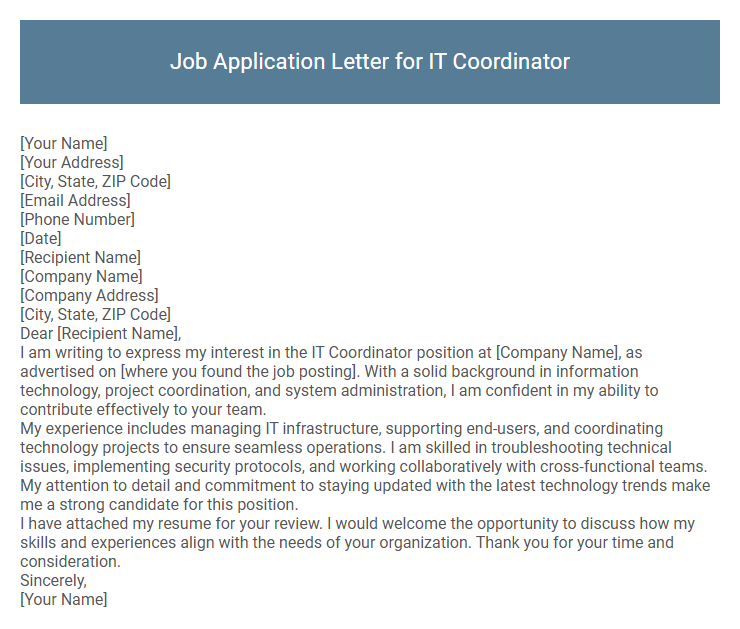 Job Application Letter for IT Coordinator