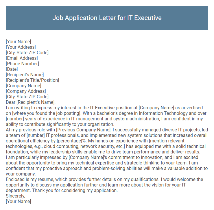 Job Application Letter for IT Executive