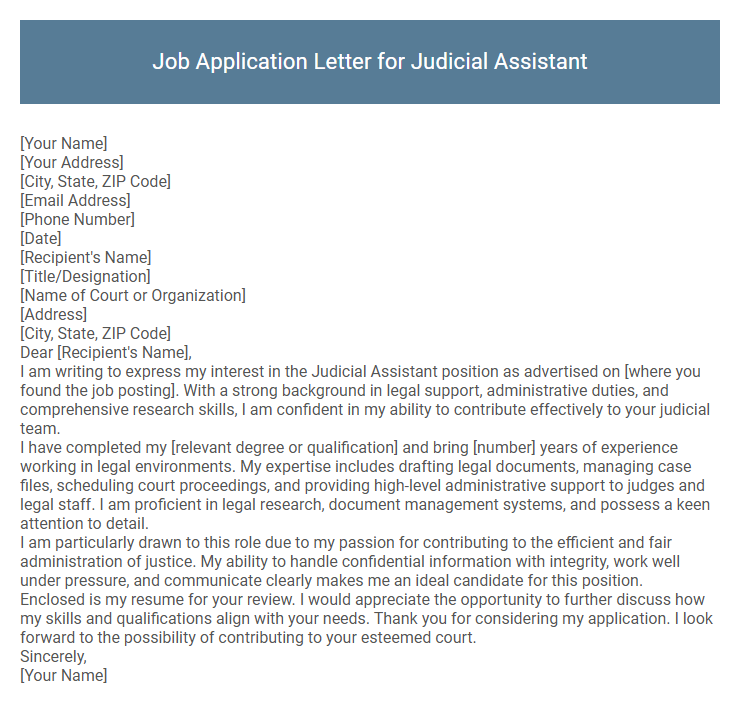Job Application Letter for Judicial Assistant