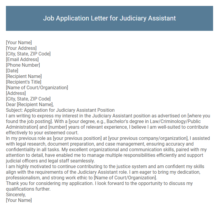 Job Application Letter for Judiciary Assistant