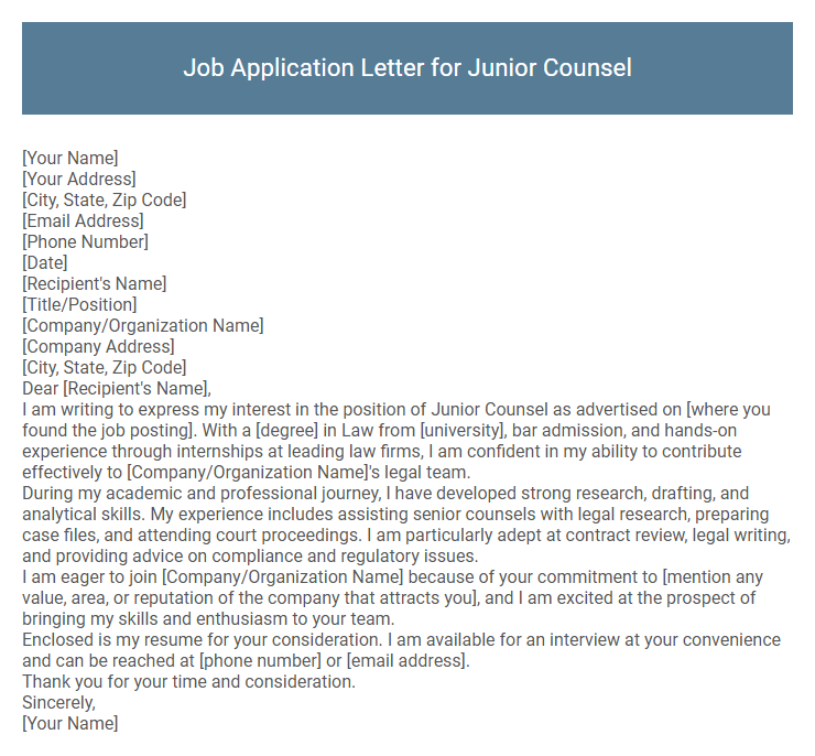 Job Application Letter for Junior Counsel