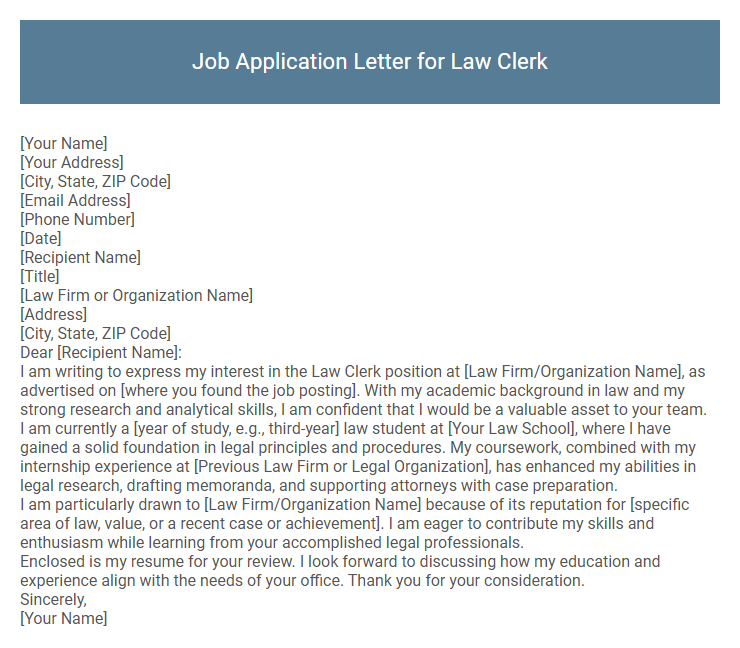 Job Application Letter for Law Clerk