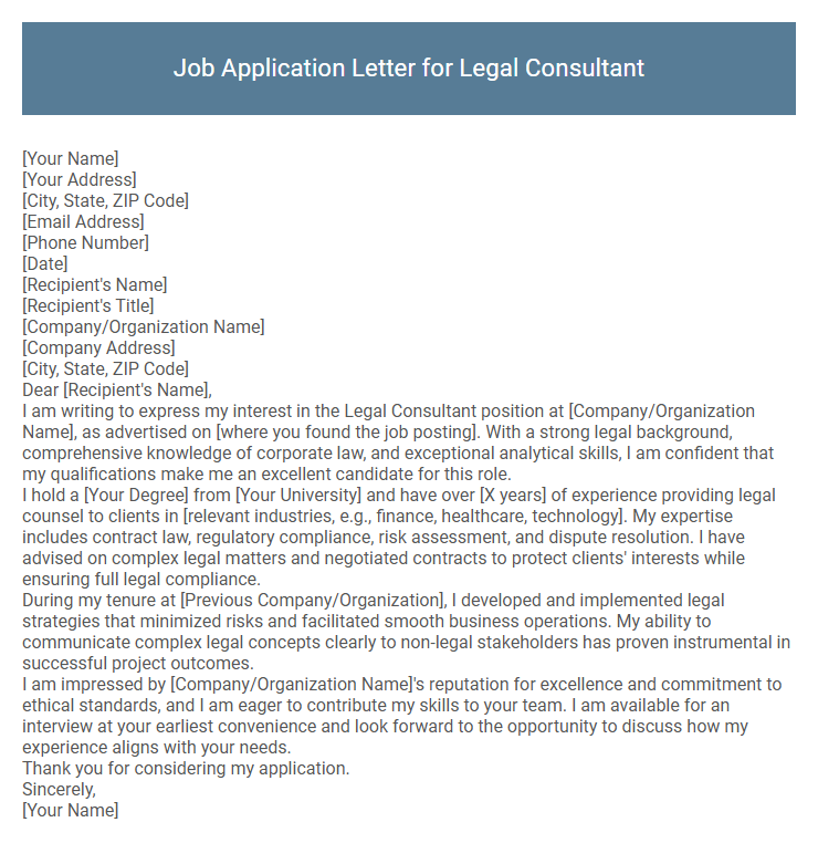 Job Application Letter for Legal Consultant