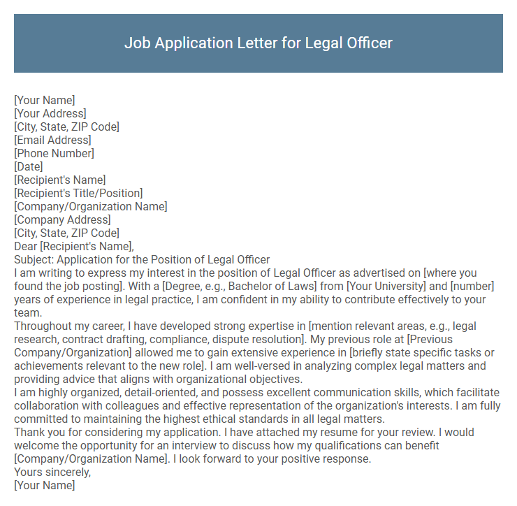 Job Application Letter for Legal Officer