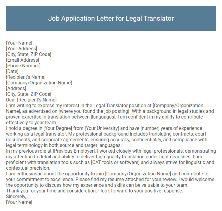 Job Application Letter for Legal Translator
