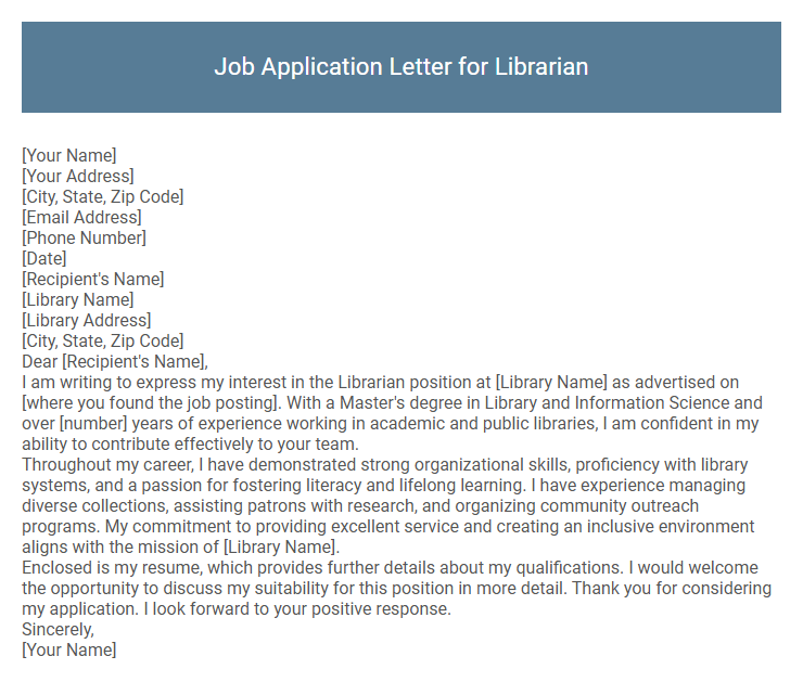Job Application Letter for Librarian