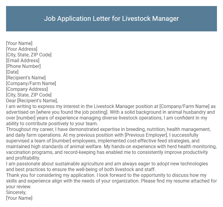 Job Application Letter for Livestock Manager