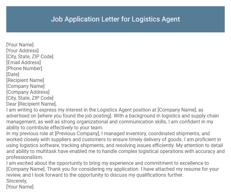Job Application Letter for Logistics Agent