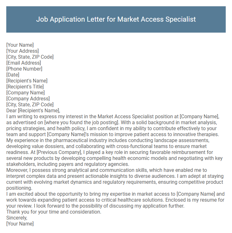 Job Application Letter for Market Access Specialist