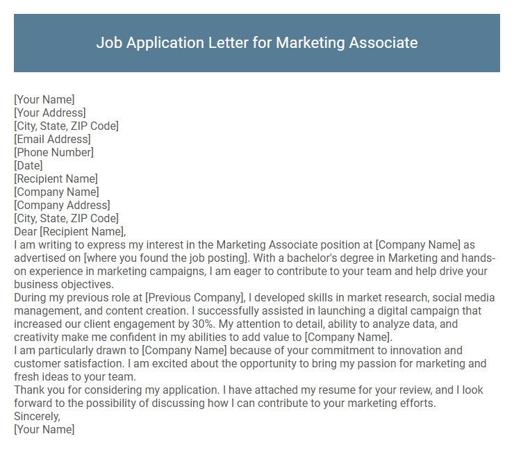 Job Application Letter for Marketing Associate