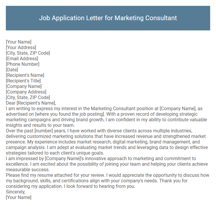 Job Application Letter for Marketing Consultant