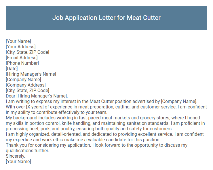 Job Application Letter for Meat Cutter