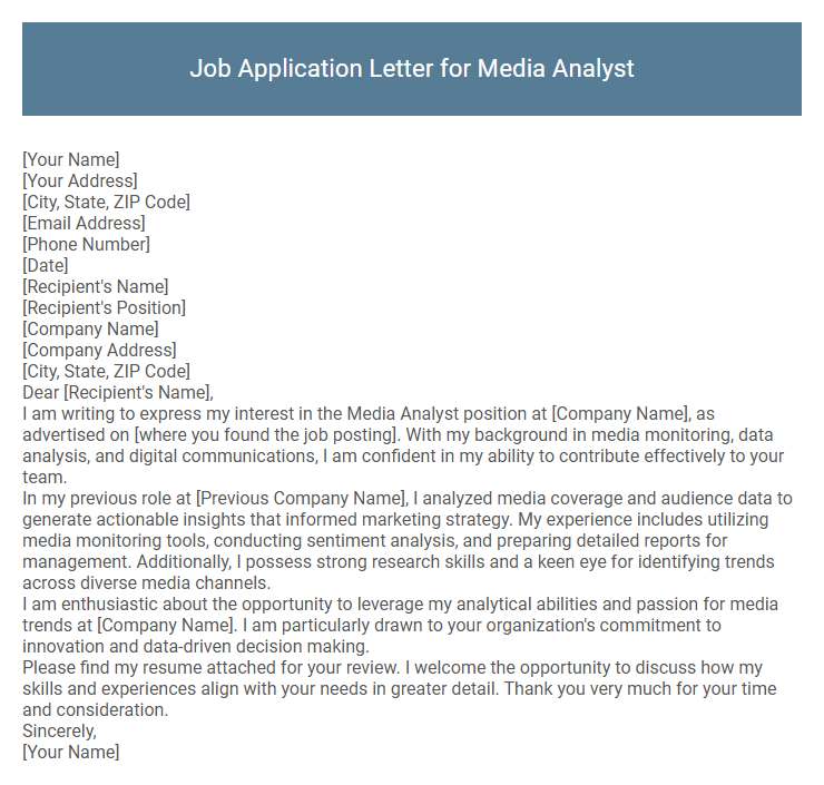 Job Application Letter for Media Analyst