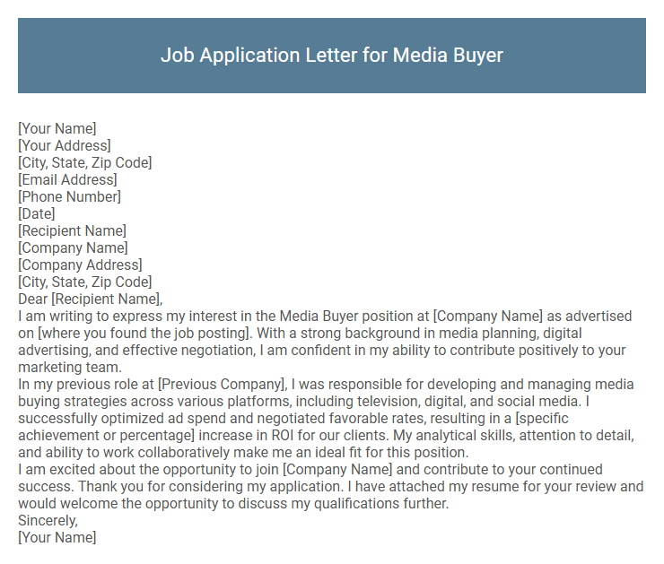 Job Application Letter for Media Buyer