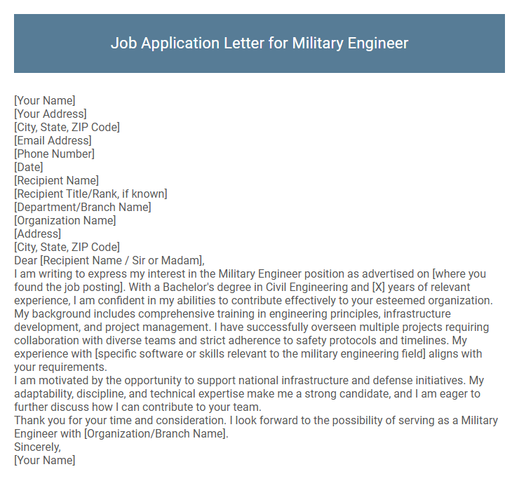 Job Application Letter for Military Engineer