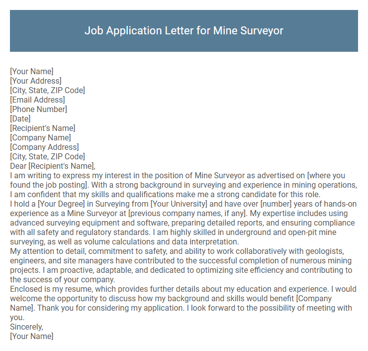 Job Application Letter for Mine Surveyor