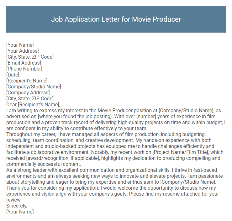 Job Application Letter for Movie Producer