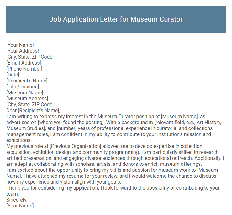 Job Application Letter for Museum Curator