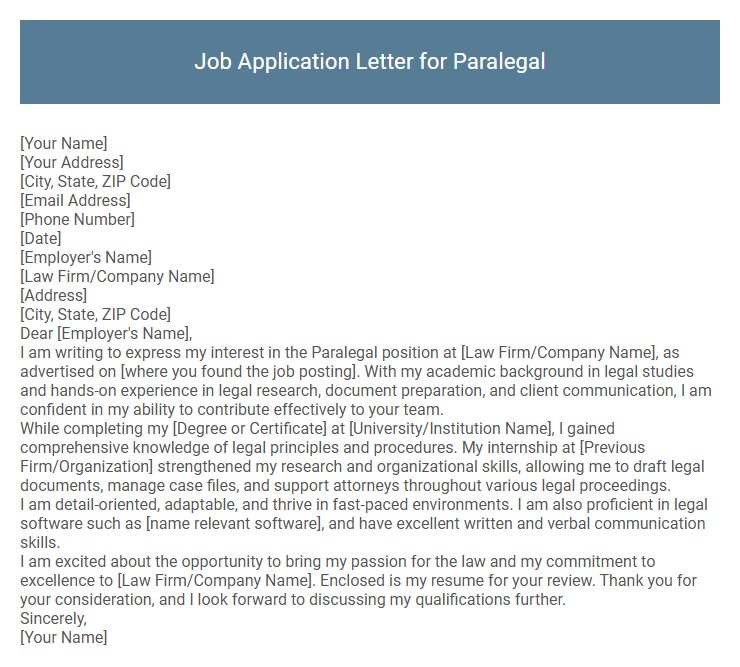 Job Application Letter for Paralegal