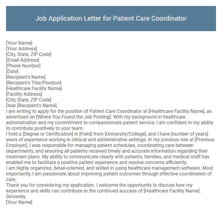 Job Application Letter for Patient Care Coordinator