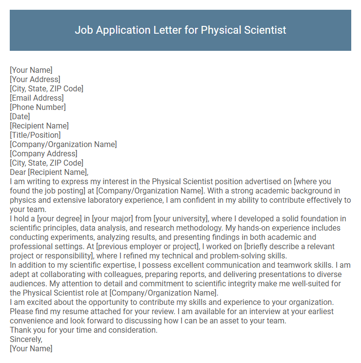 Job Application Letter for Physical Scientist