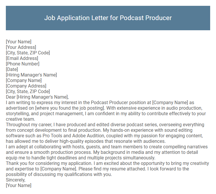 Job Application Letter for Podcast Producer