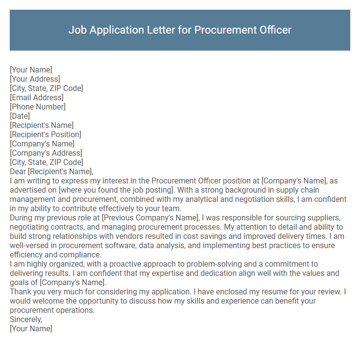 Job Application Letter for Procurement Officer