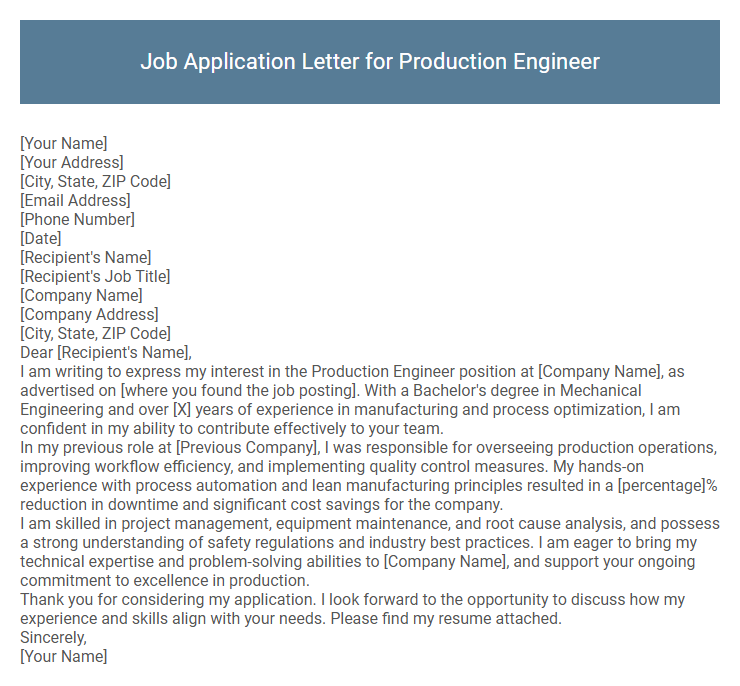 Job Application Letter for Production Engineer