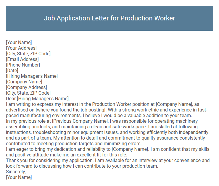 Job Application Letter for Production Worker