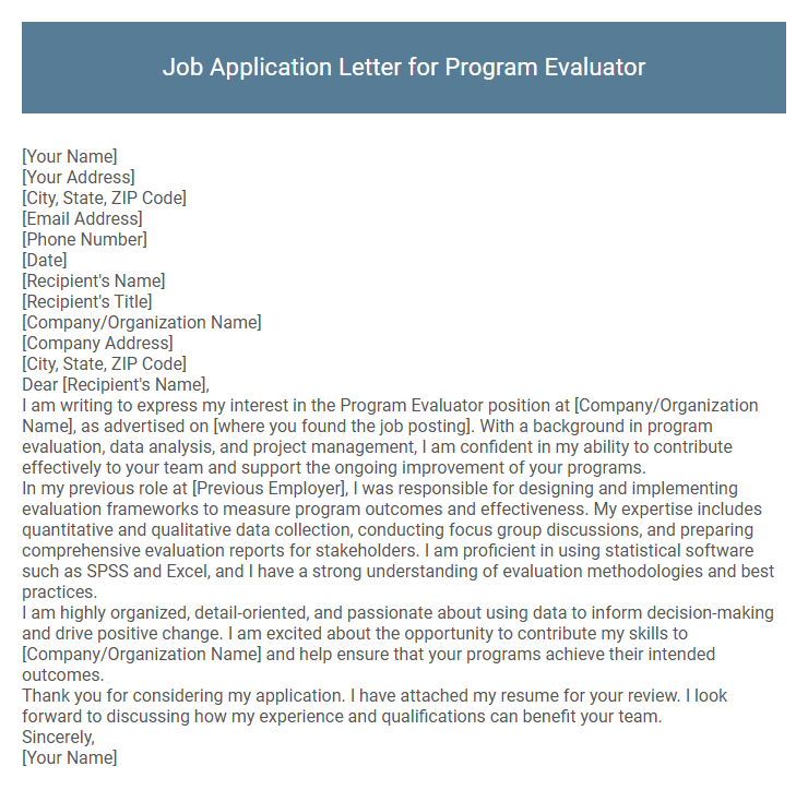 Job Application Letter for Program Evaluator
