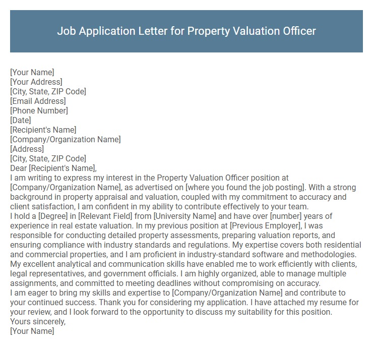 Job Application Letter for Property Valuation Officer