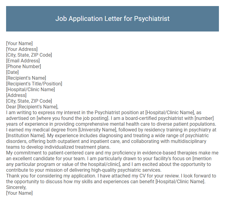 Job Application Letter for Psychiatrist