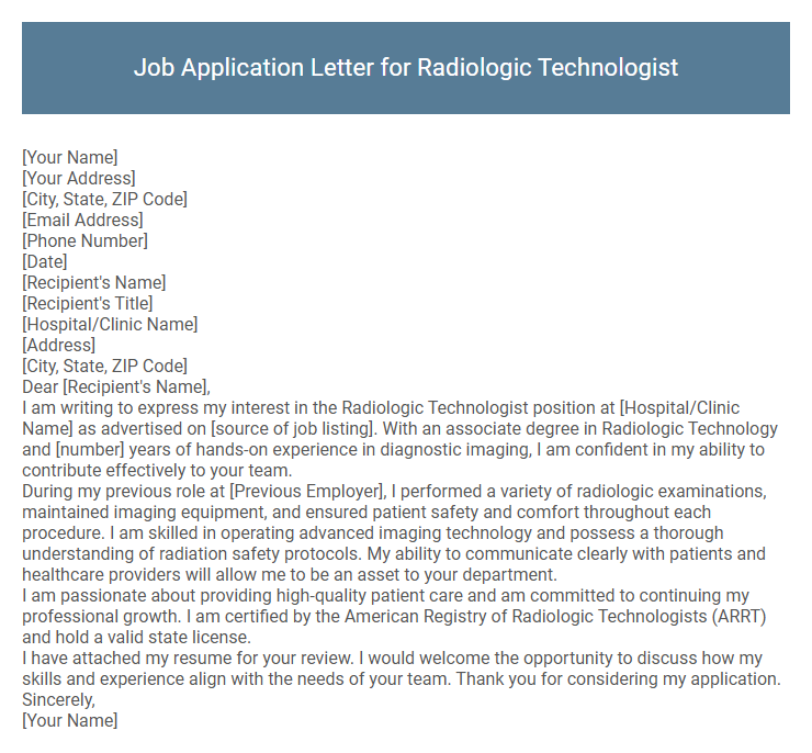 Job Application Letter for Radiologic Technologist