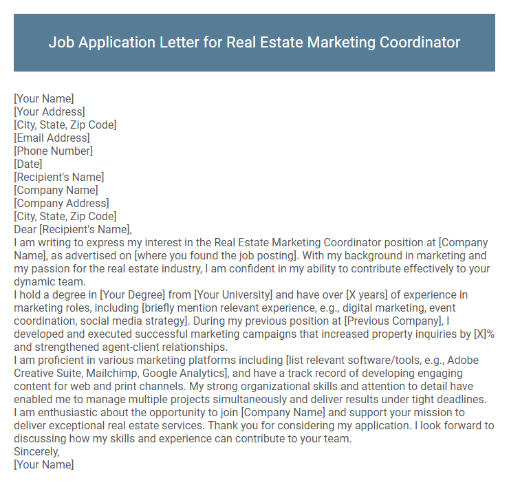 Job Application Letter for Real Estate Marketing Coordinator