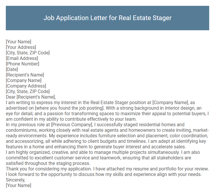 Job Application Letter for Real Estate Stager