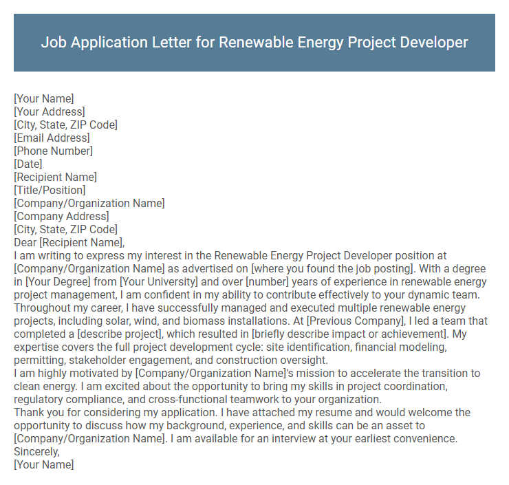 Job Application Letter for Renewable Energy Project Developer
