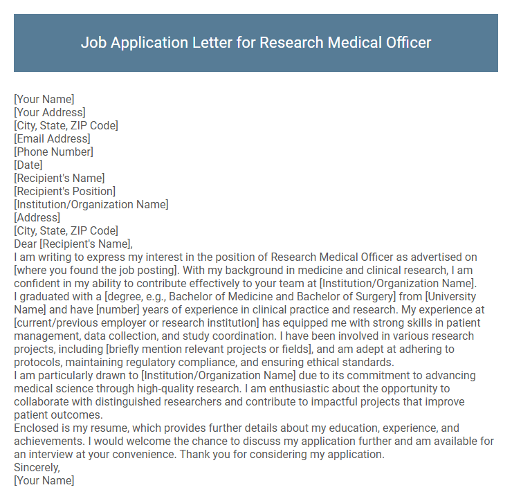 Job Application Letter for Research Medical Officer