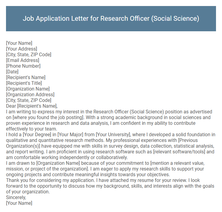 Job Application Letter for Research Officer (Social Science)