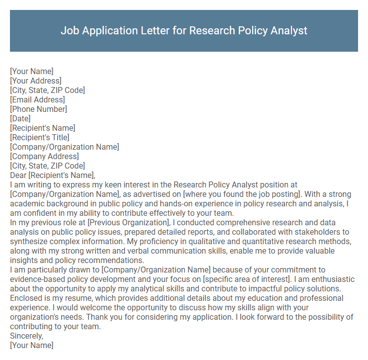 Job Application Letter for Research Policy Analyst